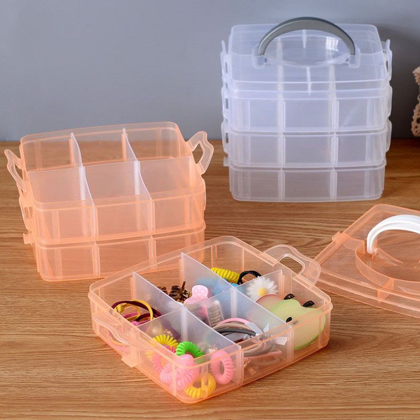 3-tier 18 Sections Transparent Stackable Adjustable Compartment Slot Plastic Craft Storage Box - warehousetech13