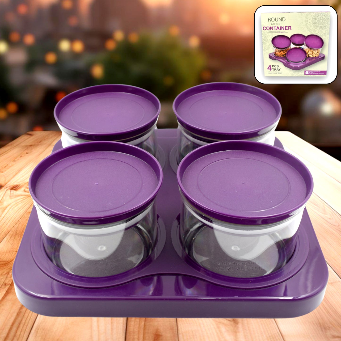 5550 Airtight Plastic 4 Pc Storage Container Set With Tray Dry Fruit Plastic Storage Container Tray Set With Lid Serving Tray For Kitchen - warehousetech13