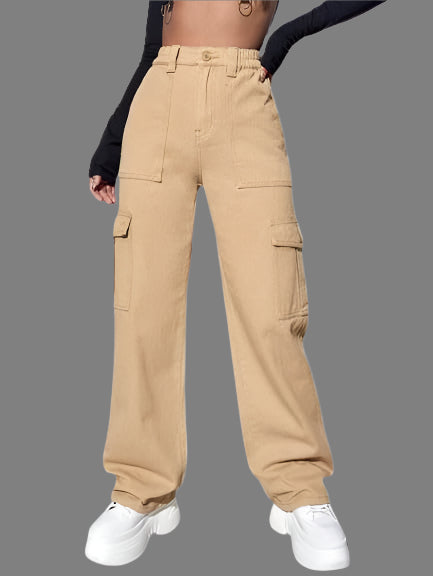 Women High Waist Cargo Jeans - warehousetech13