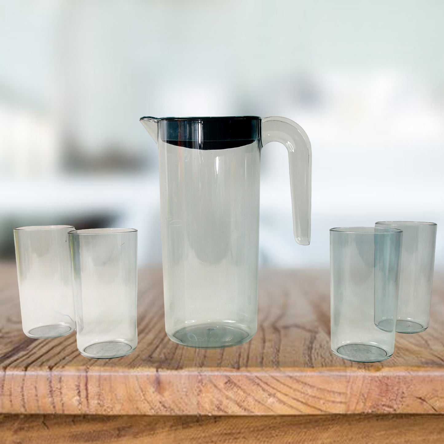 Apex Crystal Premium Jug With Lid 4 Pcs Glass (1500 Ml 300 Ml Approx 5 Pcs Set) - warehousetech13