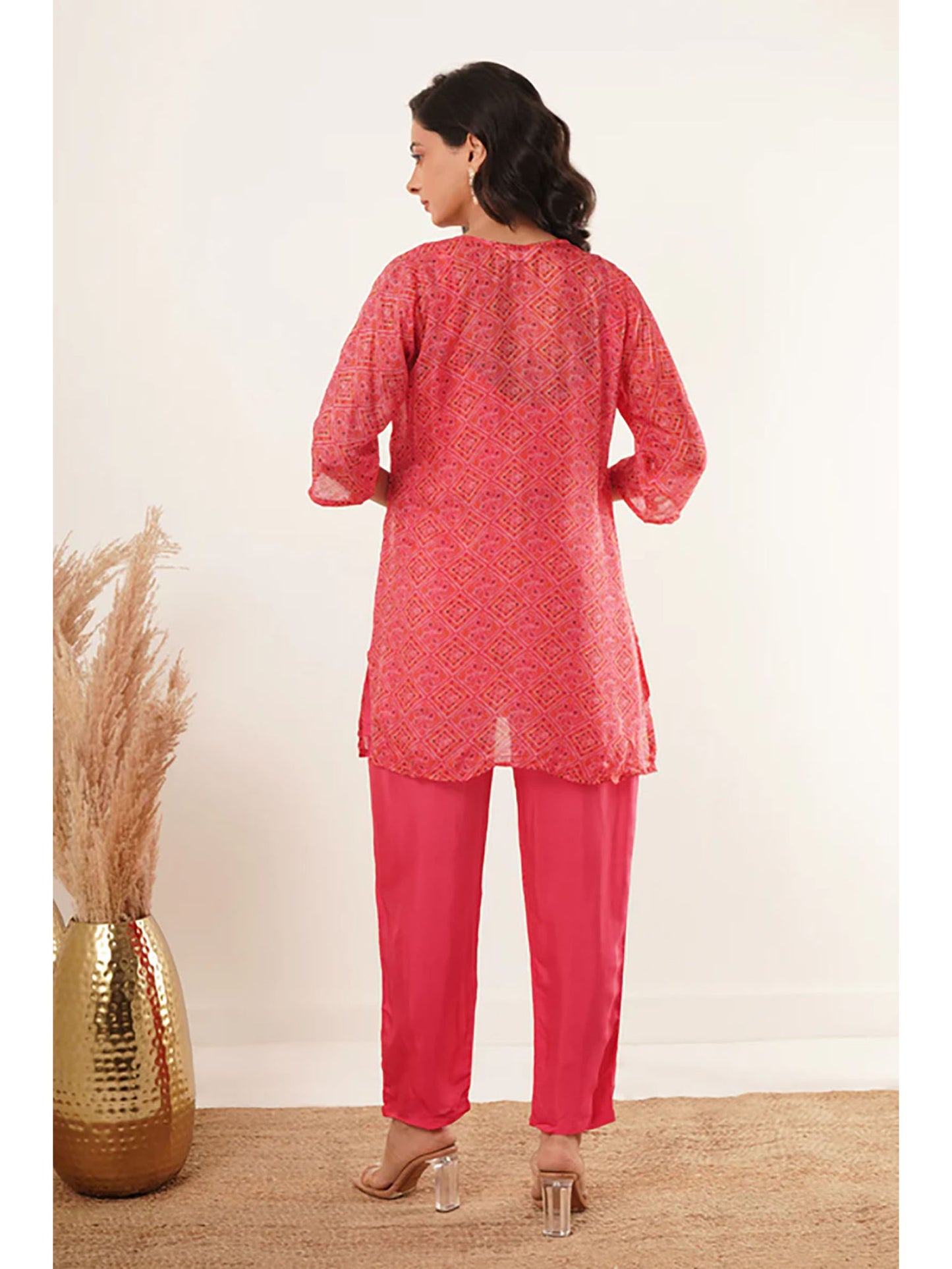 Dhaara Women Bandhani Printed Regular Mirror Work Kurti with Trousers - warehousetech13