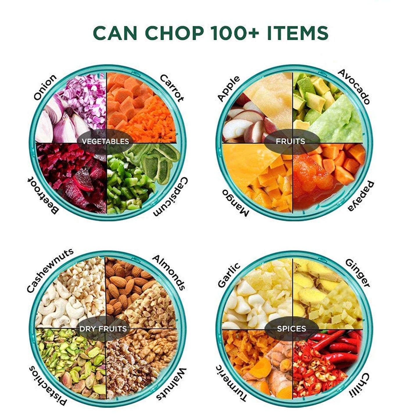 6 Blade 2in1 Manual Food Chopper Compact Powerful Hand Held Vegetable Chopper (1000ml) - warehousetech13