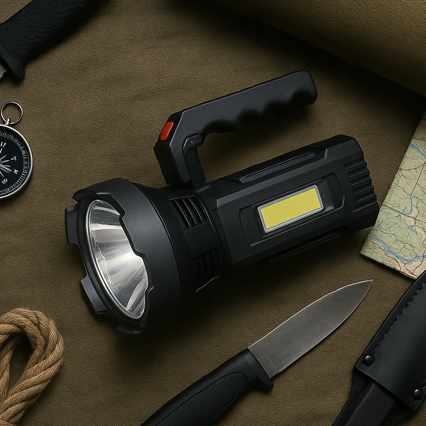 Heavy-duty Rechargeable Usb Led Hand Torch With Cob Side Light (1 Pc) - warehousetech13