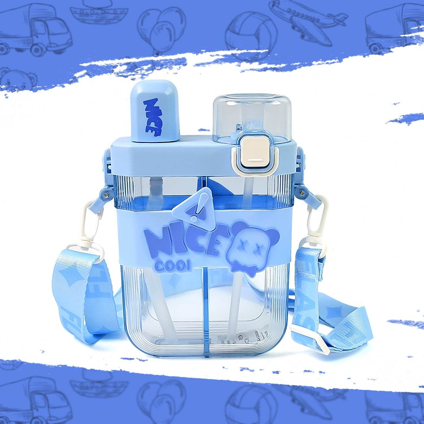 Water Bottle With Straw And Adjustable Shoulder Straps 2in1 Dual Compartment - warehousetech13