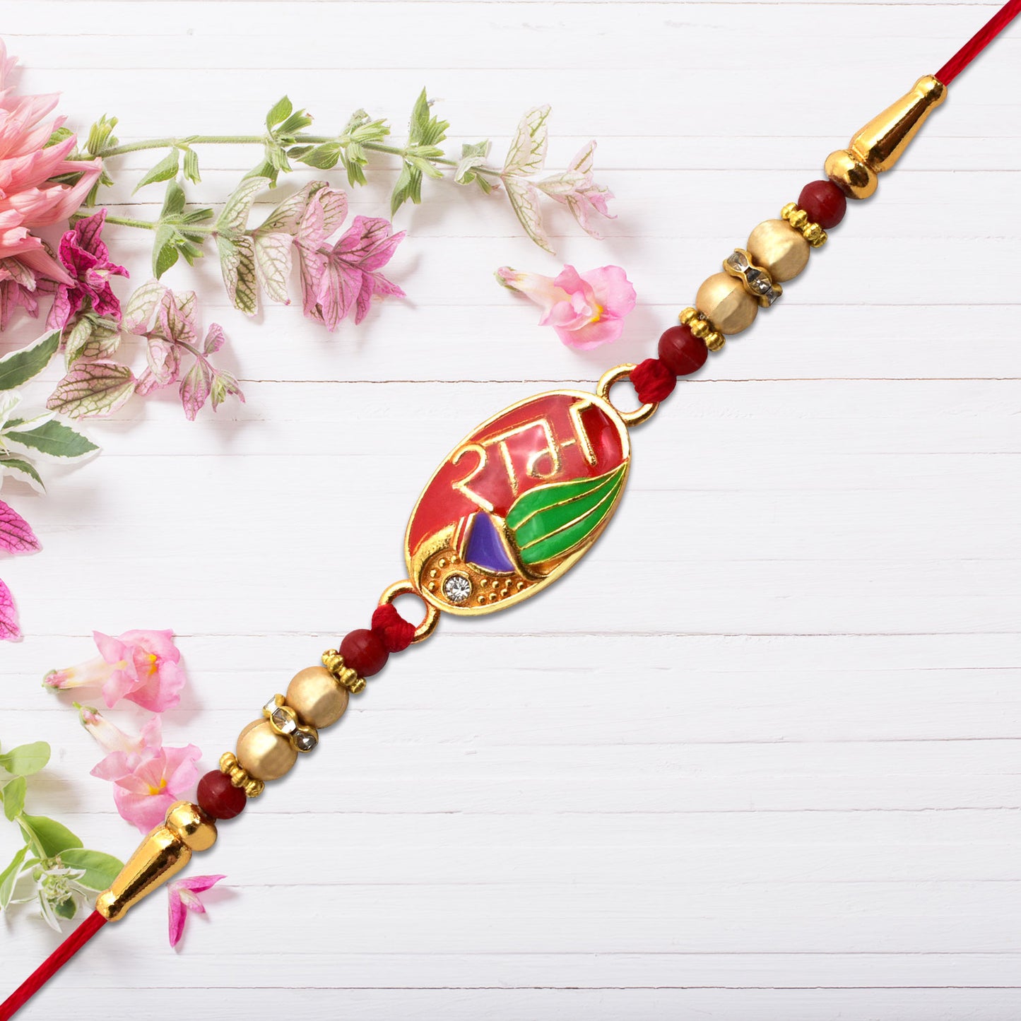 Ram Name Rakhi With Leaf Motif Enamel Design - warehousetech13
