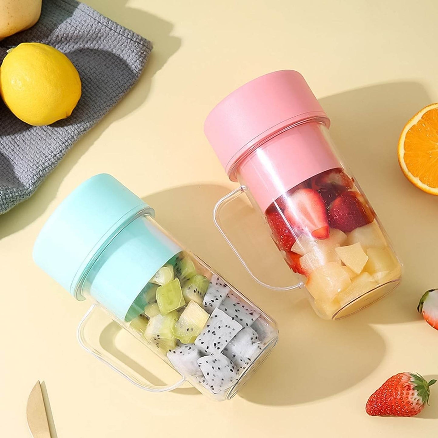 Portable Crusher Juicer With Handle Straw Usb Rechargeable 6 Blades (420 Ml) - warehousetech13