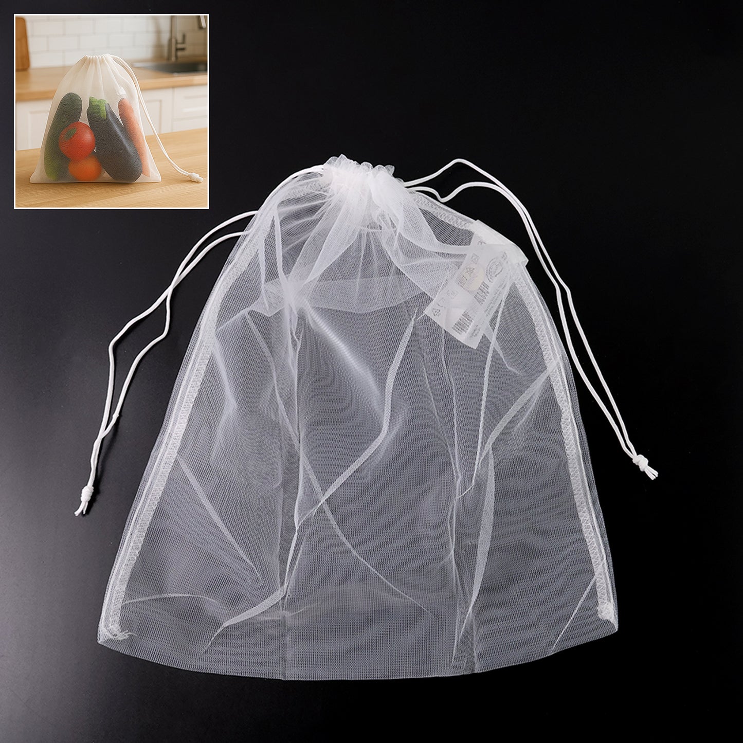 Reusable Transparent Drawstring Mesh Storage Bag (1 Pc) - warehousetech13