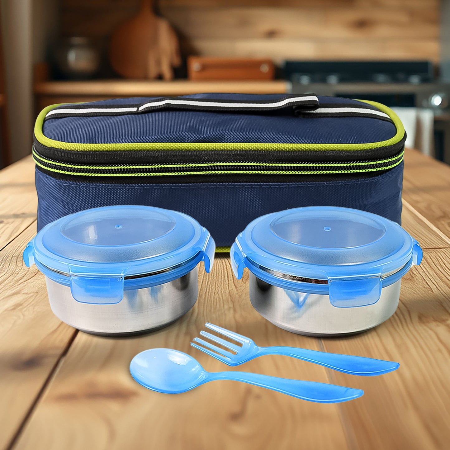 Bite Lunch Box With Insulated Fabric Lunch Bag Plastic Spoon Fork - warehousetech13
