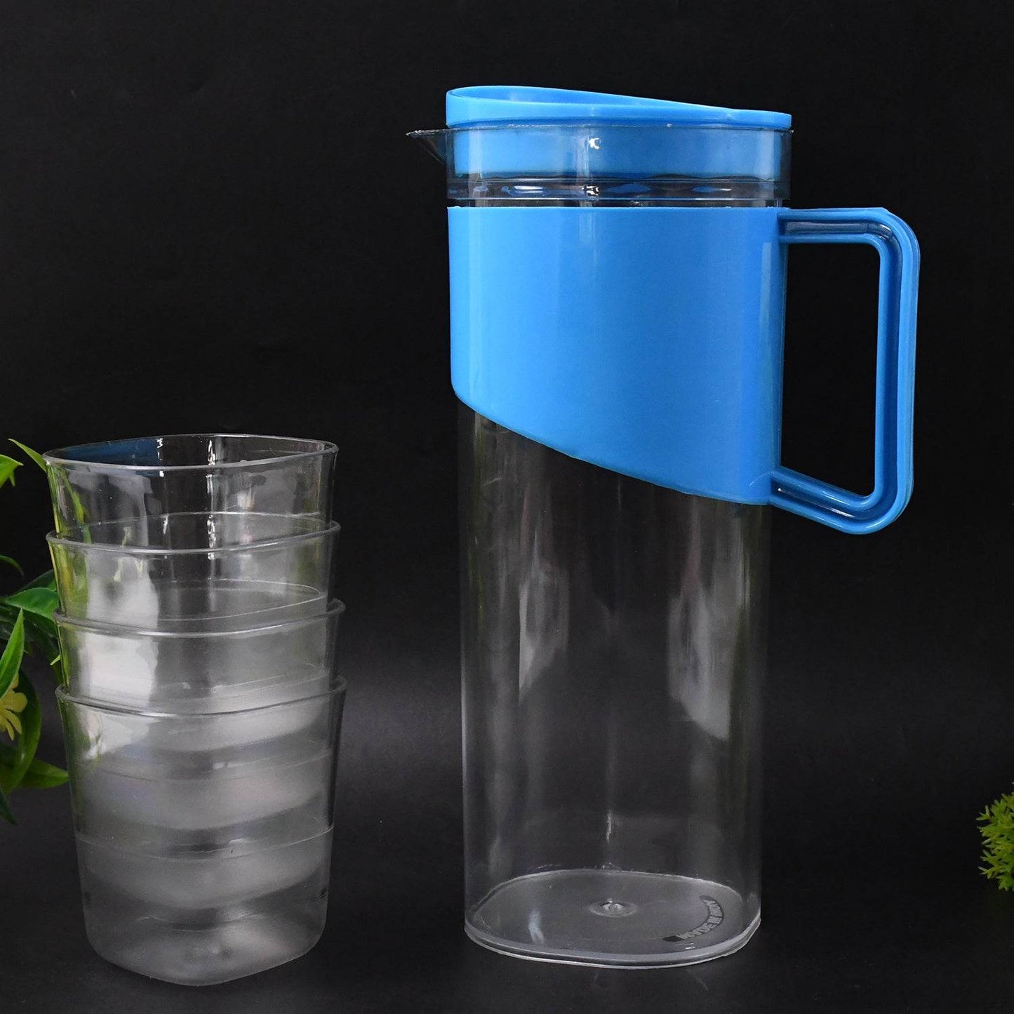 Transparent Stylish Premium Jug With Elegant Handle (2000 Ml Jug Approx 4 Pcs Plastic Glass) - warehousetech13