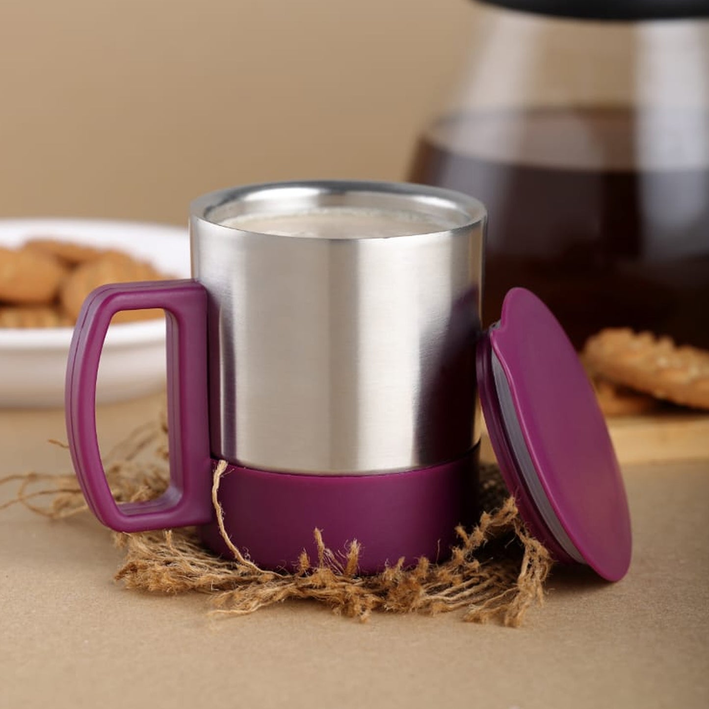 5565 Stainless Steel Coffeetea Cup Stainless Steel Lid Cover Hot Coffeetea Mug Hot Insulated Double Wall Stainless Steel Coffee And Milk Cup With Lid Handle Easy To Carry - Coffee Cup (1 Pc) - warehousetech13