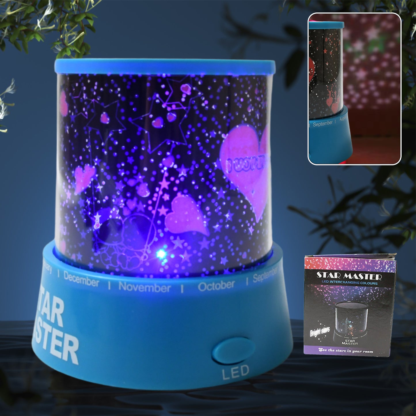 Led Projector Night Light Amazing Lamp 3 Battery Operated Lamps Rotation With The Music Function Master For Kids Bedroom Home Decoration Nightromantic Gift (Battery Not Included 1 Pc) - warehousetech13