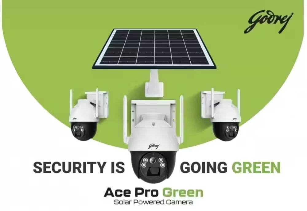 Godrej Ace Pro Green 4MP IP66 PTZ Solar Sim CCTV Camera with 4G Support, Human Detection, 2 Way Talk, Works with Alexa & Battery Backup of 36 hrs - warehousetech13