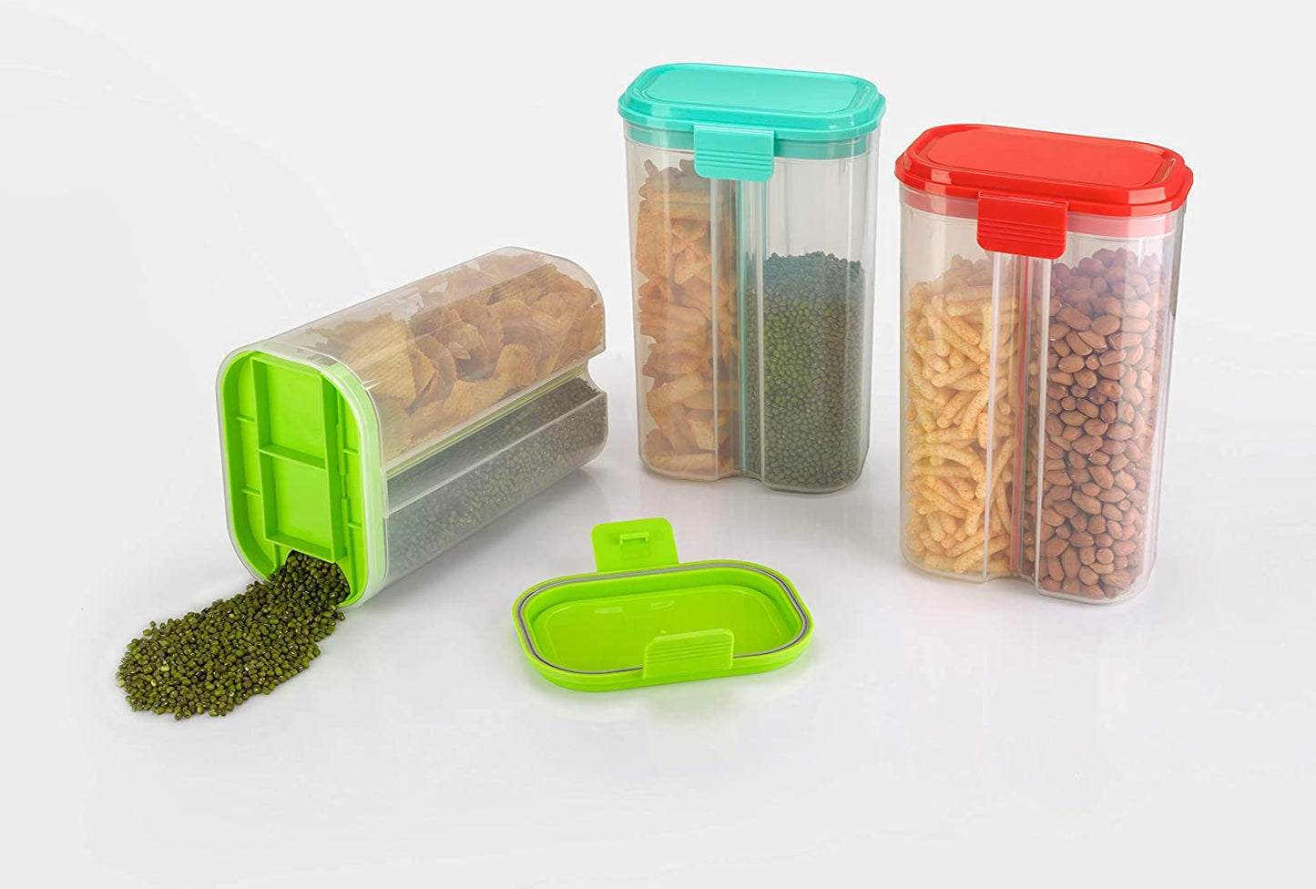 Plastic 2 Sections Air Tight Transparent Food Grain Cereal Storage Container (2 Ltr) (With Box) - warehousetech13