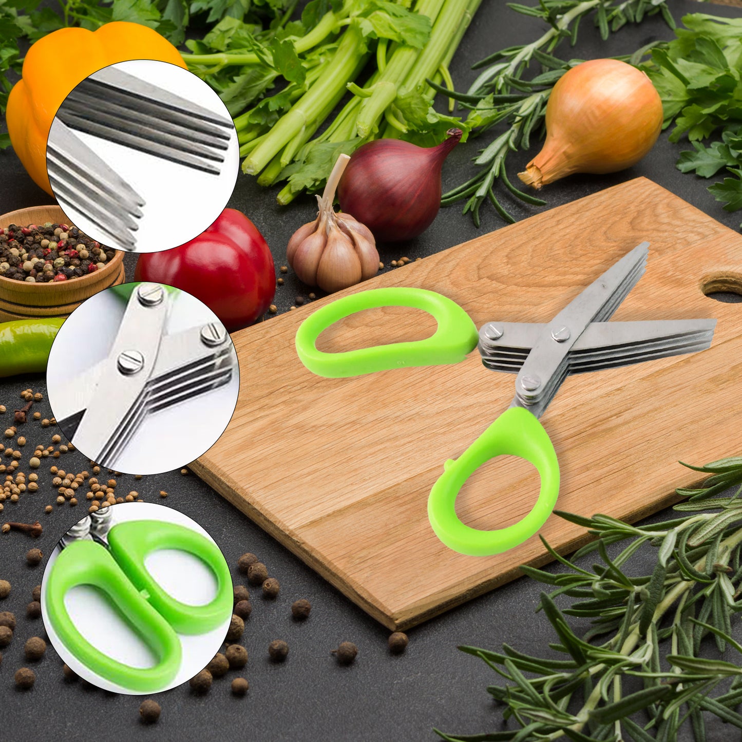 Premium 5 Blade Multipurpose Herb Scissors (1 Pc) - warehousetech13