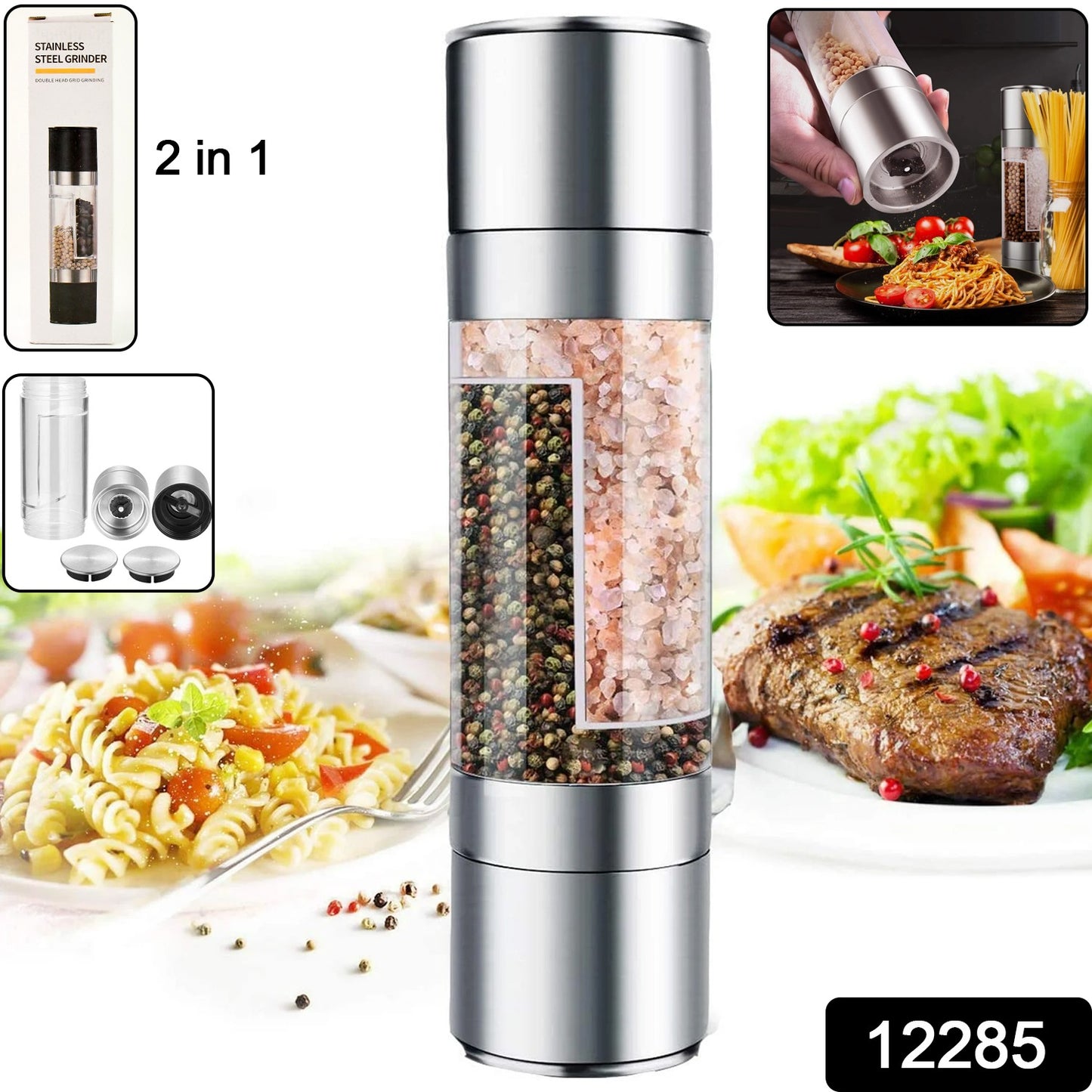 2-in-1 Stainless Steel Salt And Pepper Grinder - warehousetech13