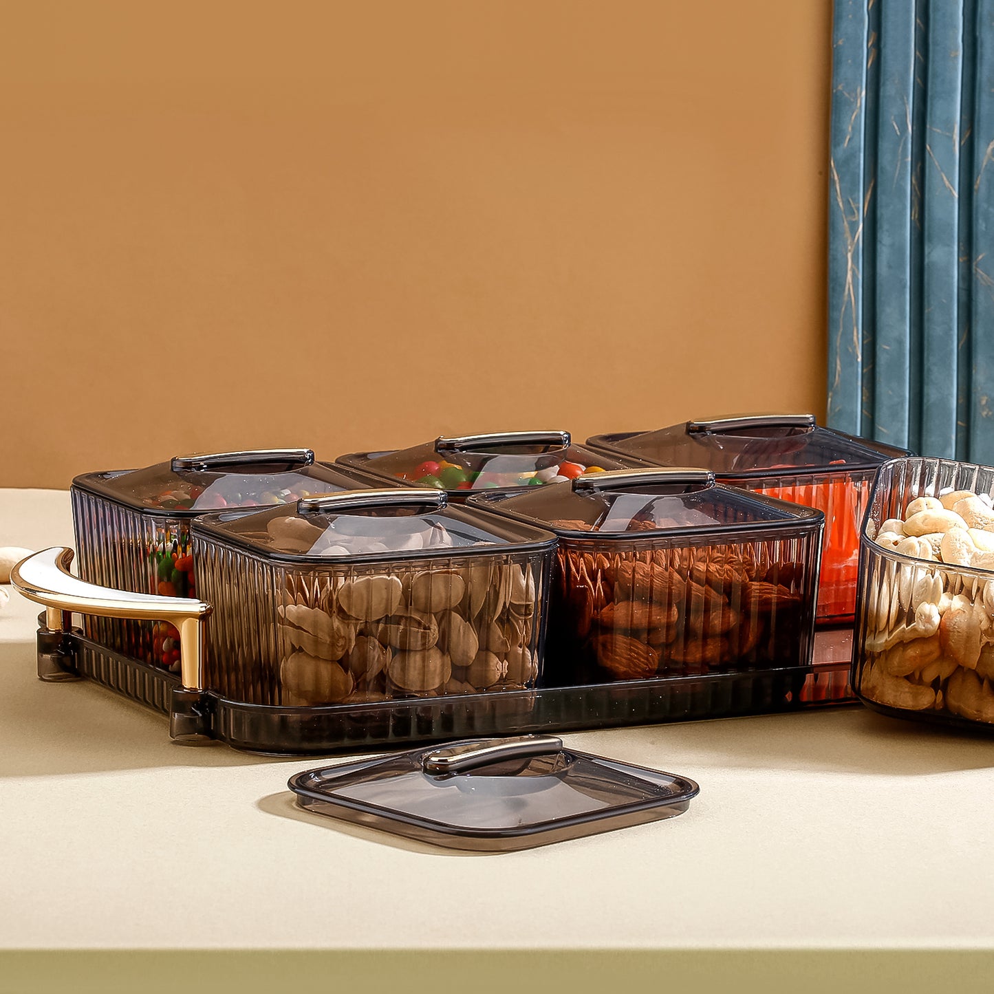 Liger Multipurpose Transparent Spice Jar Set With Tray And Lids 400ml Approx (6 Pc) - warehousetech13