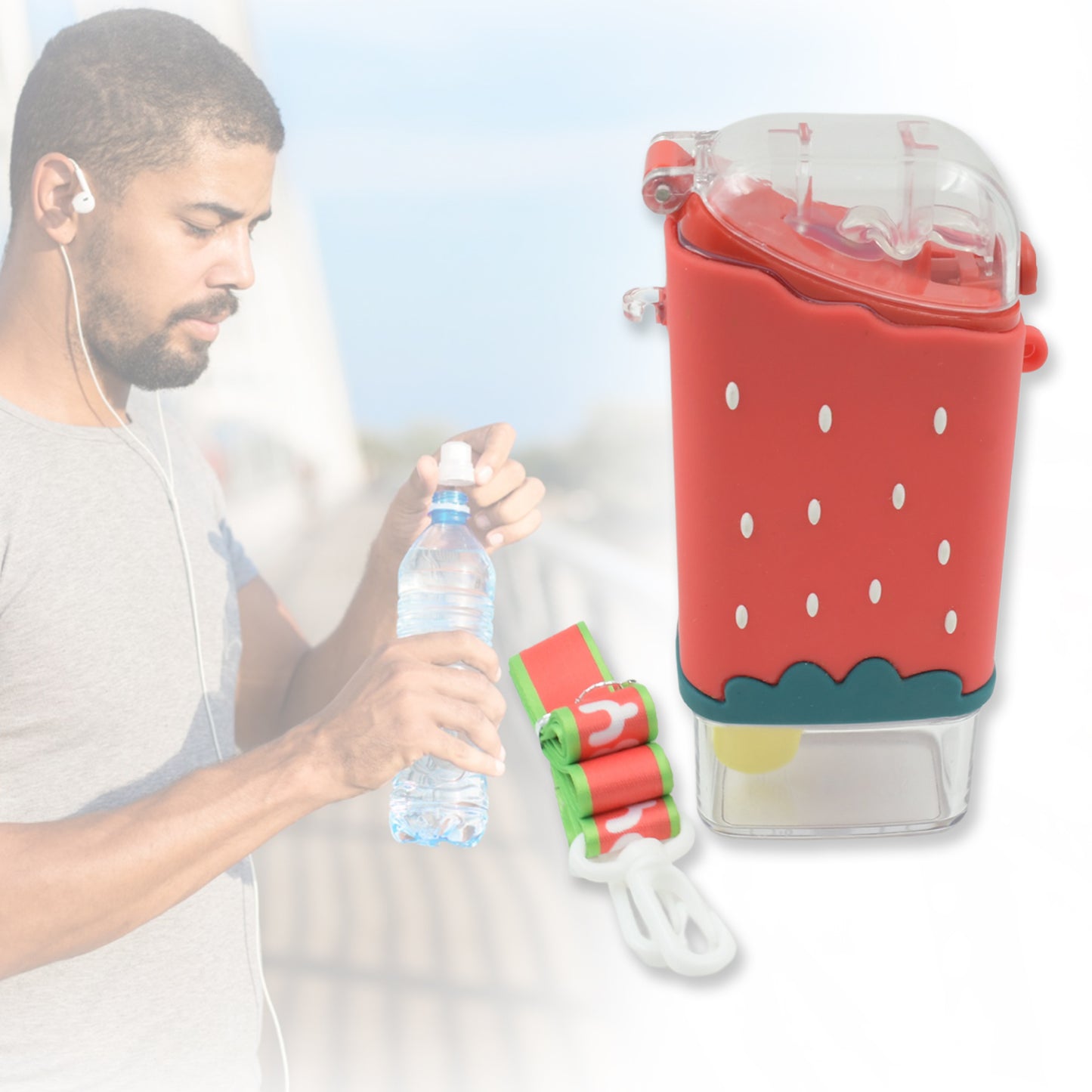 Portable Cute Water Bottle For Kids Unique Ice Cream Shape Plastic Kettle With Straw Adjustable Shoulder Strap Bpa Free Leakproof (300 Ml) - warehousetech13