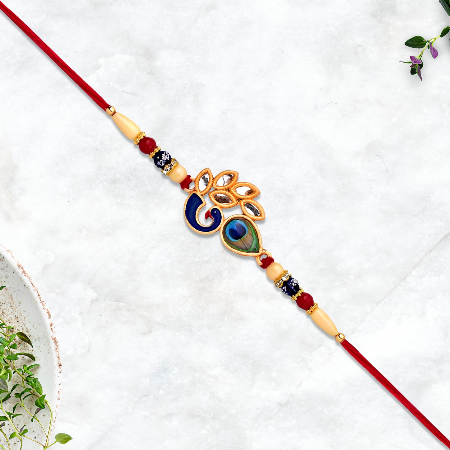 Artistic Mor Pankh Rakhi With Colorful Enamel And Traditional Thread - warehousetech13