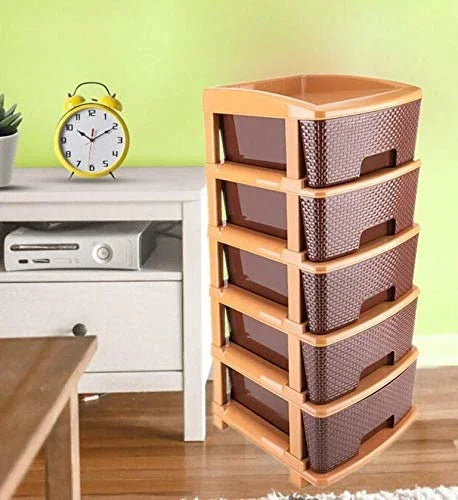 1151 5tier Plastic Modular Drawer System For Multiple Use (Brown Colour) - warehousetech13