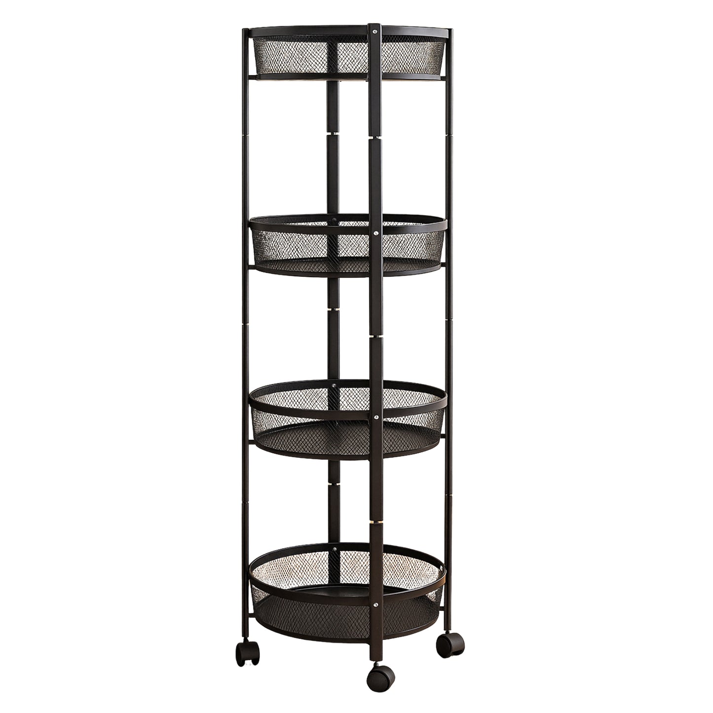 Round Metal Mesh Storage Organizer Rack,4-layer With Wheels (1 Pc)