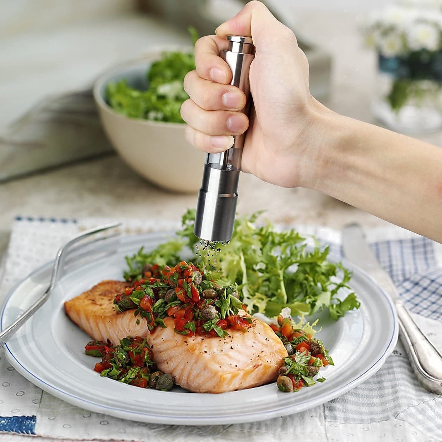 Stainless Steel Thumb Presser Salt And Pepper Grinder (1 Pc) - warehousetech13