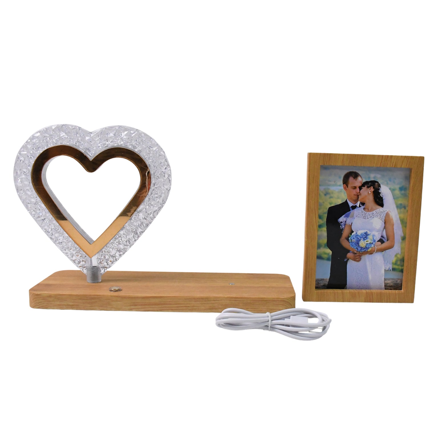 Heart Shape Cystal Led Lamp Photo Frame Night Lamp Wedding Gift Love Couple - warehousetech13