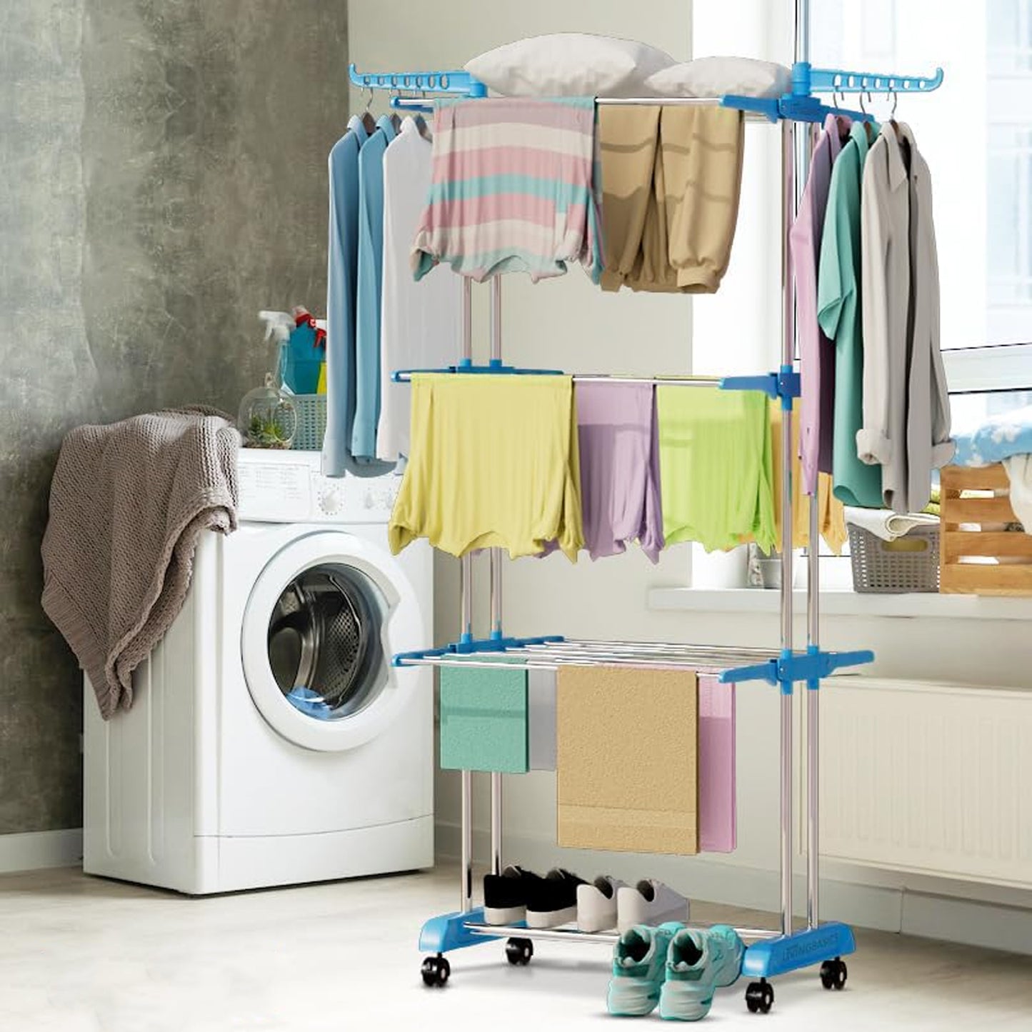 Premium Heavy Duty Stainless Steel 3 Layer Foldable Cloth Drying Stand (1 Set With Brown Box) - warehousetech13