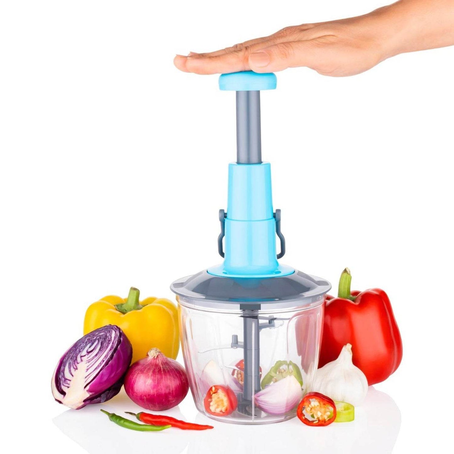 Vegetable Choppe, Manual Hand-press (6 Blades)(1100 Ml) - warehousetech13
