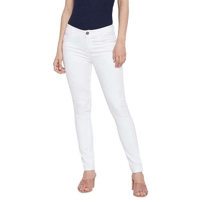 White Women's Slim Fit Cotton Jeans - warehousetech13