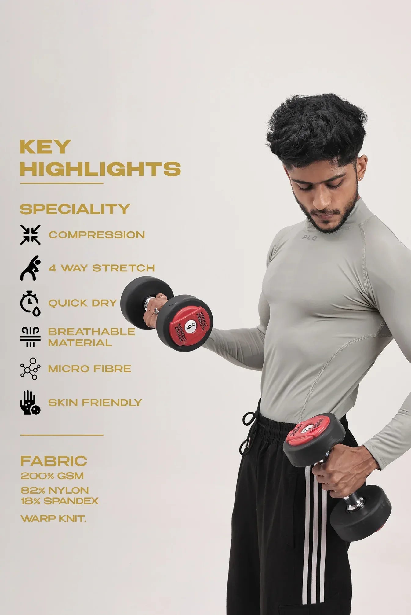 LONG SLEEVE HIGH - SPANDEX COMPRESSION TOP BLACK & GREY - warehousetech13