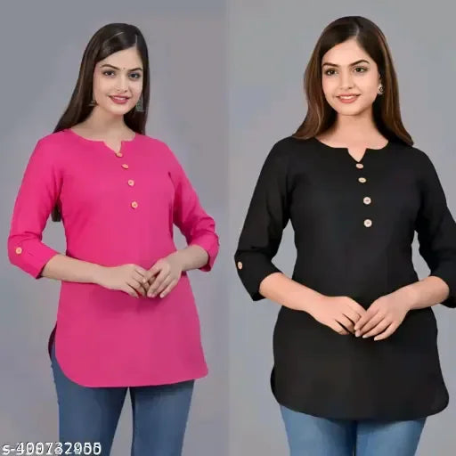 Combo 2 Women's Crepe Printed Straight Top Tunic Kurti - warehousetech13