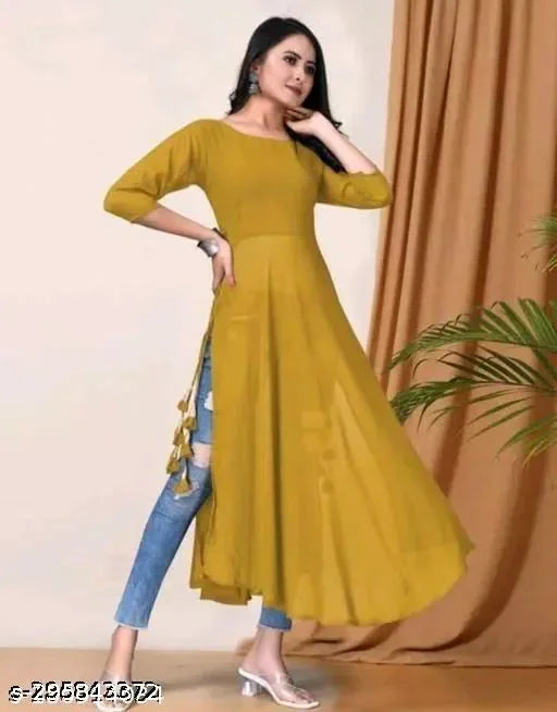 Classy Yellow Women Georgette A-Line Kurti - warehousetech13