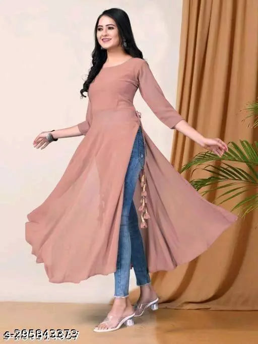 Classic Pink Women Georgette A-Line Kurti - warehousetech13