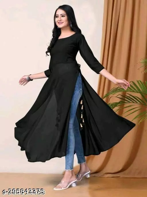 Best Black Women Georgette A-Line Kurti - warehousetech13