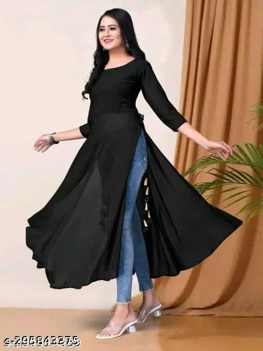 Best Black Women Georgette A-Line Kurti - warehousetech13