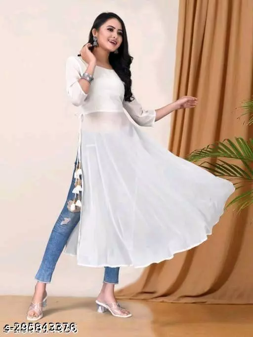 Stylish Women Georgette A-Line Kurti - warehousetech13