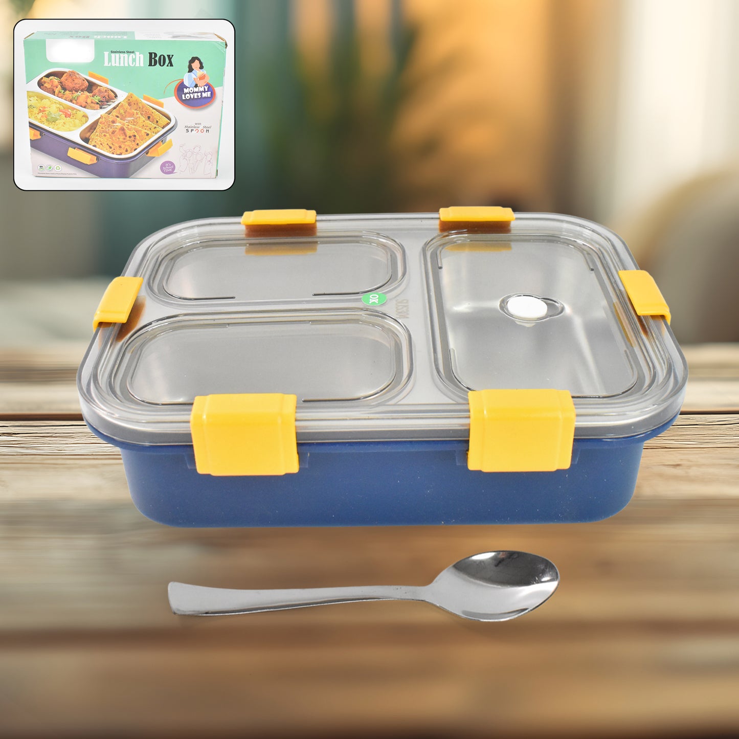 3 Compartment Transparent Stainless Steel Lunch Box For Kids - warehousetech13
