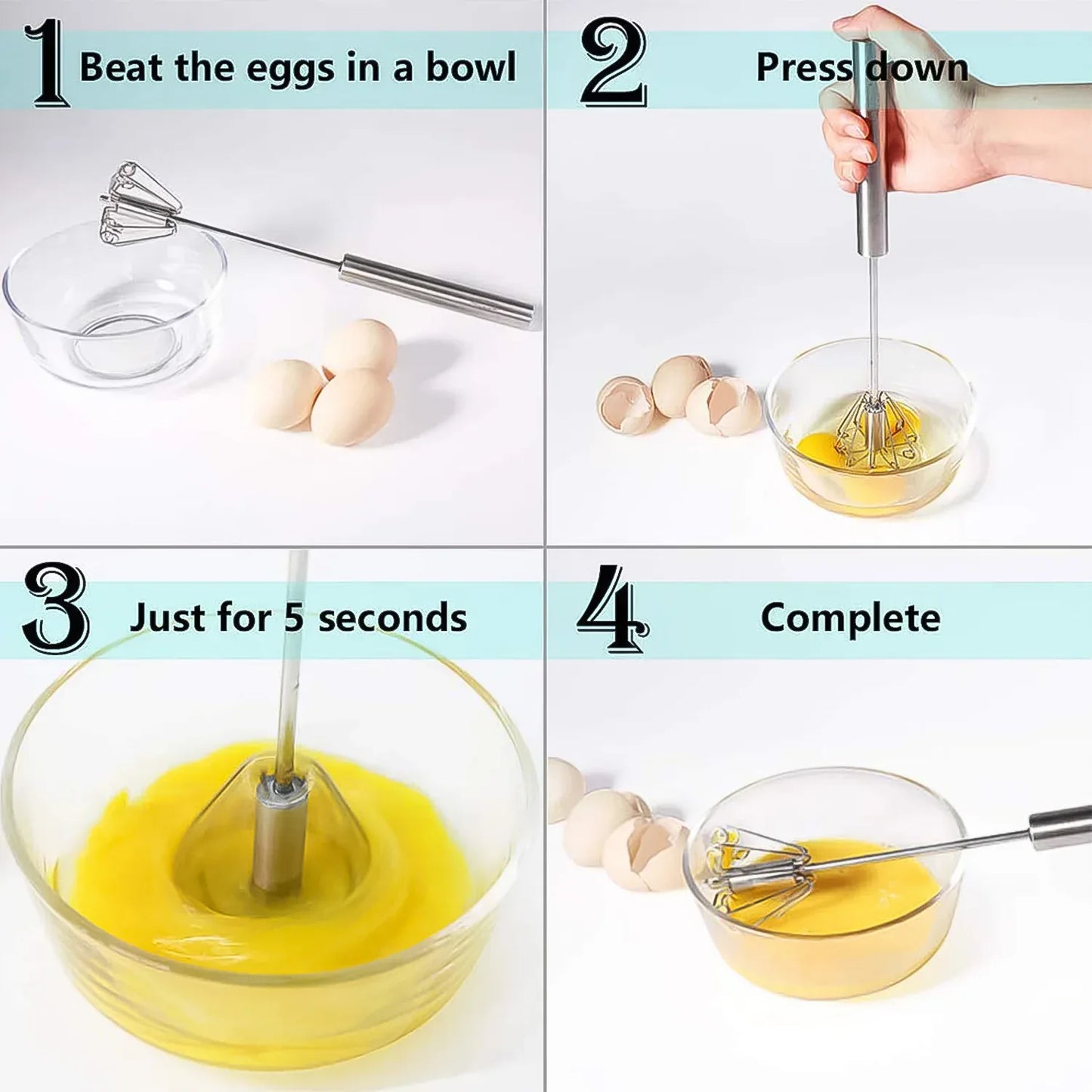 Hand Push Mixer Egg Whisk Stainless Steel Blender (1 Pc) - warehousetech13