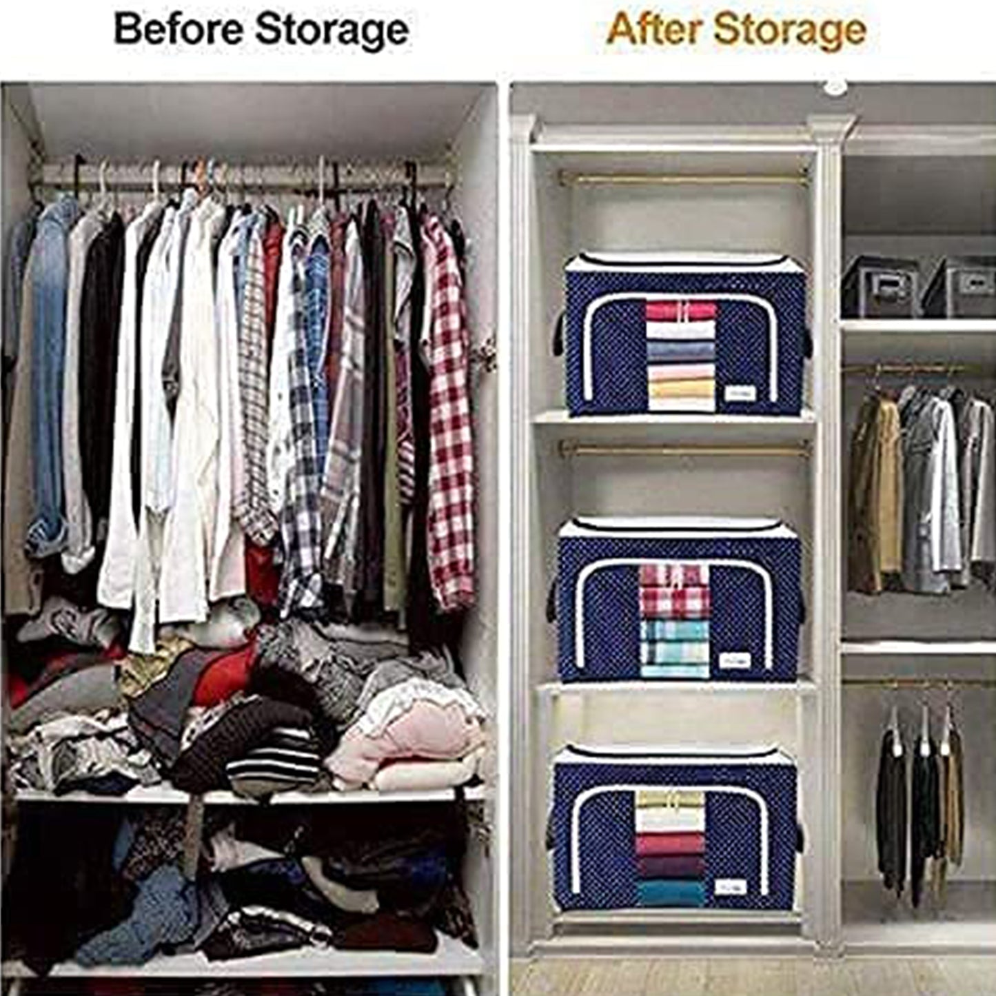 17641 Foldable Steel Frame Clothes Living Storage Organizer Handled Bag Box For Large Size Bedding Blankets Women Saree Toys Cloth Storage Box Bag (66 Liter) - warehousetech13