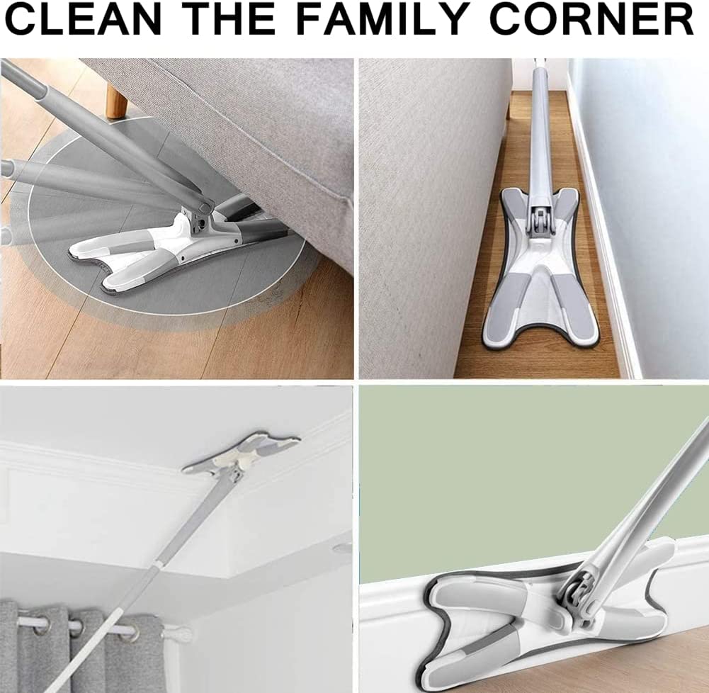 X Shape Mop Or Floor Cleaning Hands-free Squeeze Microfiber Flat Mop System 360 Flexible Head Wet And Dry Mop For Home Kitchen With 1 Super-absorbent Microfiber Pads. - warehousetech13