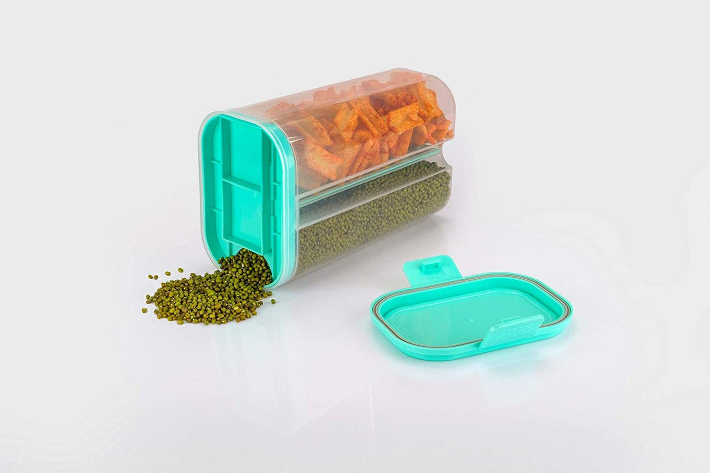 Plastic 2 Sections Air Tight Transparent Food Grain Cereal Storage Container (2 Ltr) (With Box) - warehousetech13
