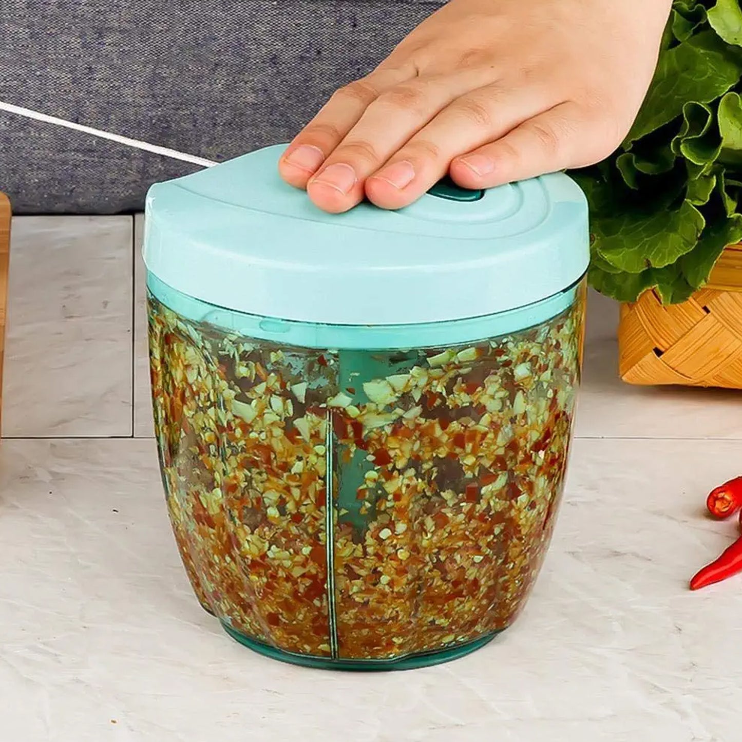 6 Blade 2in1 Manual Food Chopper Compact Powerful Hand Held Vegetable Chopper (1000ml) - warehousetech13