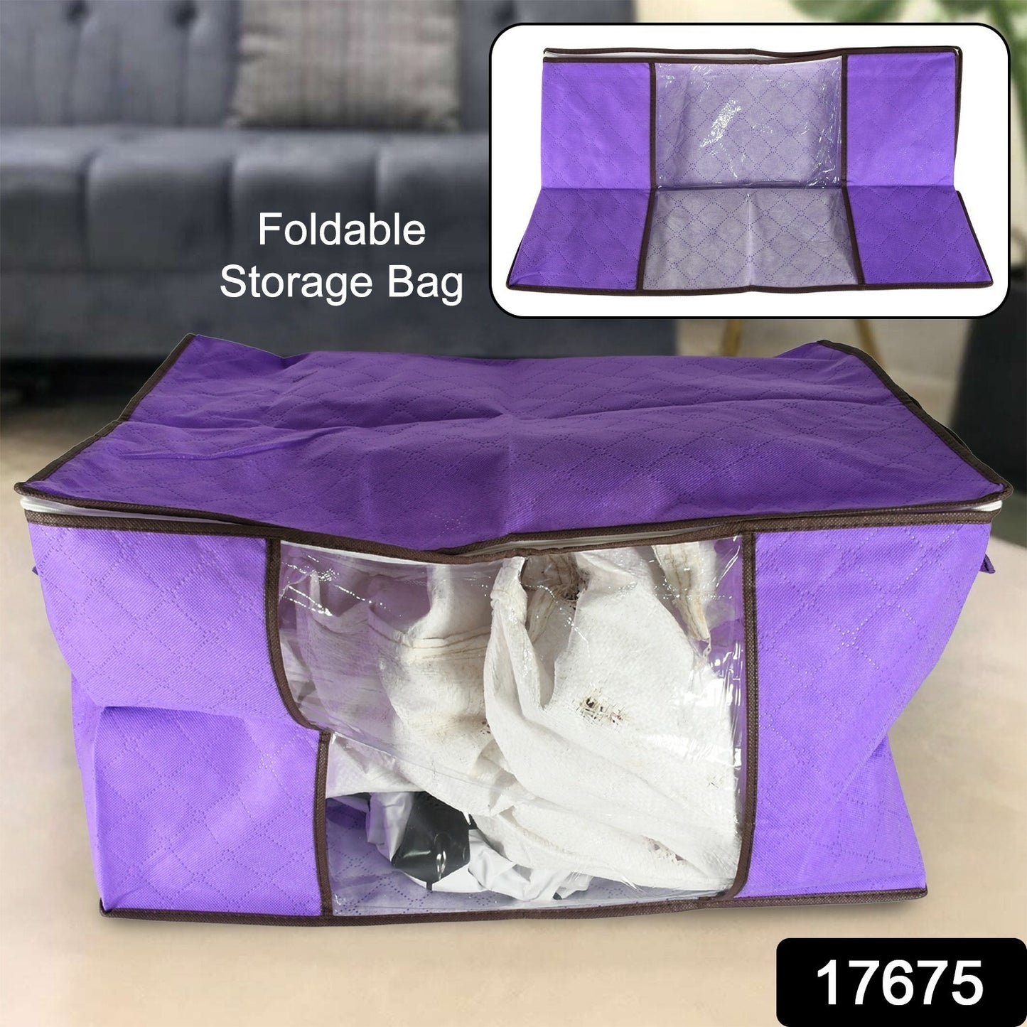 Clothing Storage Bag With Zipper Non-woven Storage Bag For Storing The Clothes And Sarees. - warehousetech13