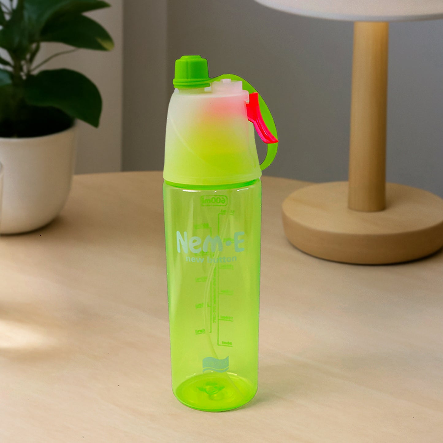 Plastic Dual Function Sports Water Bottle With Built-in Mist Spray And Leakproof Cap (600ml 1 Pc) - warehousetech13