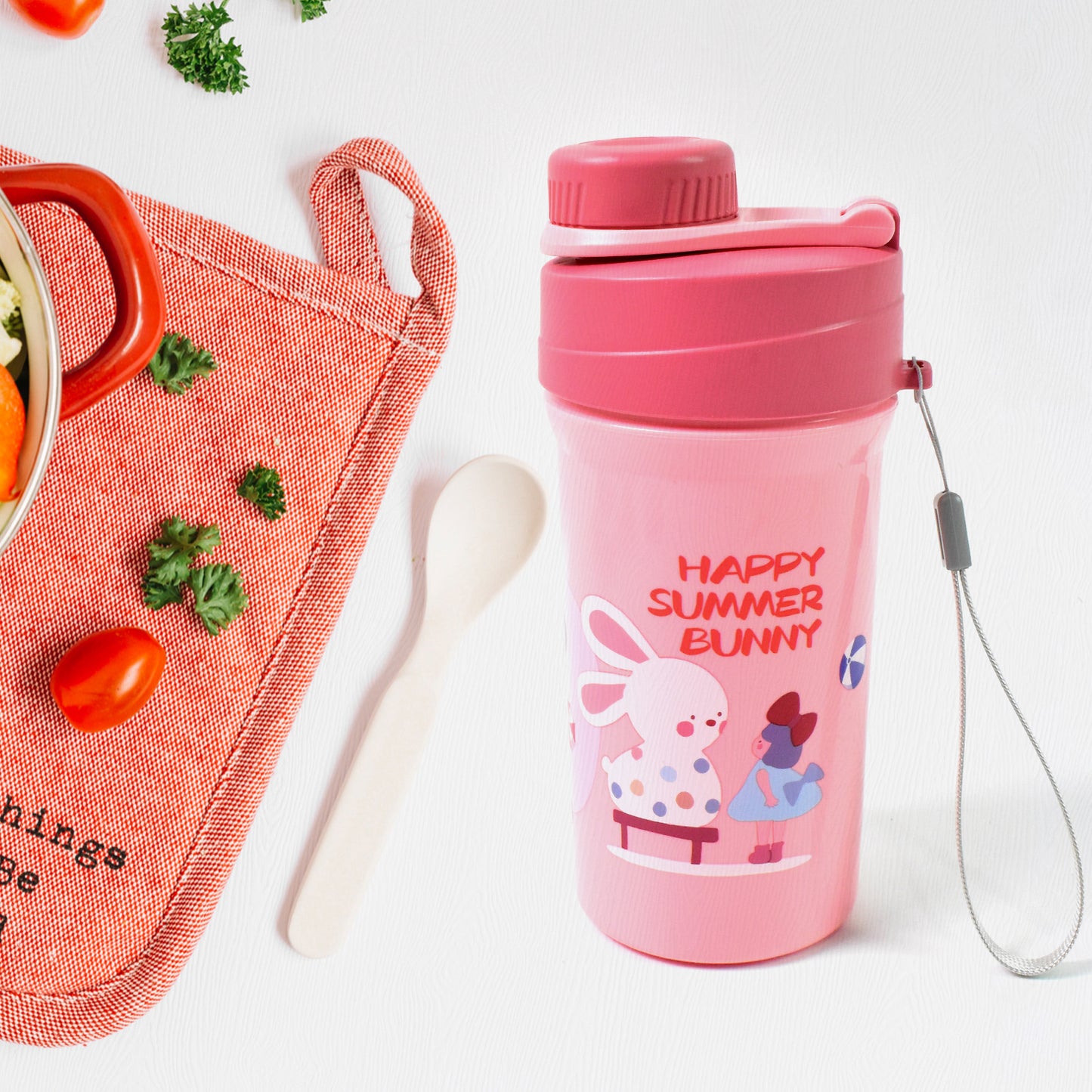 Plastic Lunch Box Leak Proof 2 Compartment With Bottle And Fork (1 Set Mix Color) - warehousetech13