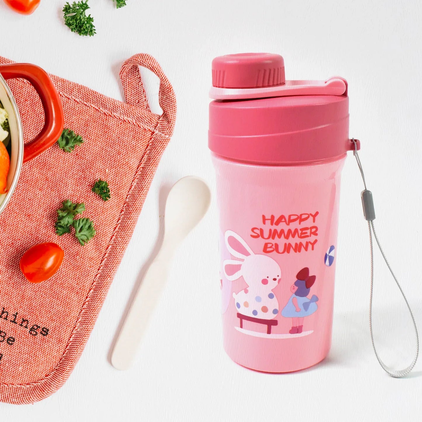 Plastic Lunch Box Leak Proof 2 Compartment With Bottle And Fork (1 Set Mix Color) - warehousetech13