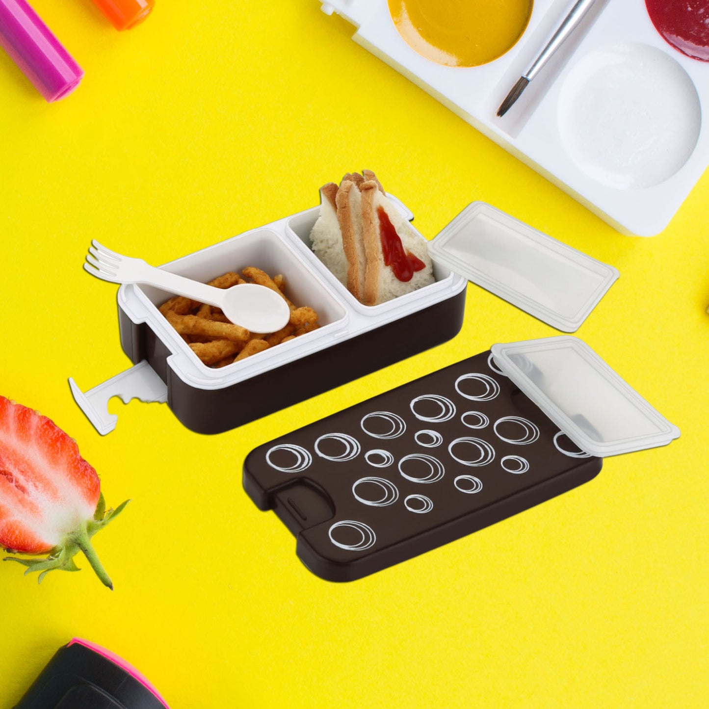 5330 Airtight Lunch Box 2 Compartment Lunch Box Leak Proof Food Grade Material Lunch Box Modern Appearance Compact Lunch Box With Spoon - warehousetech13