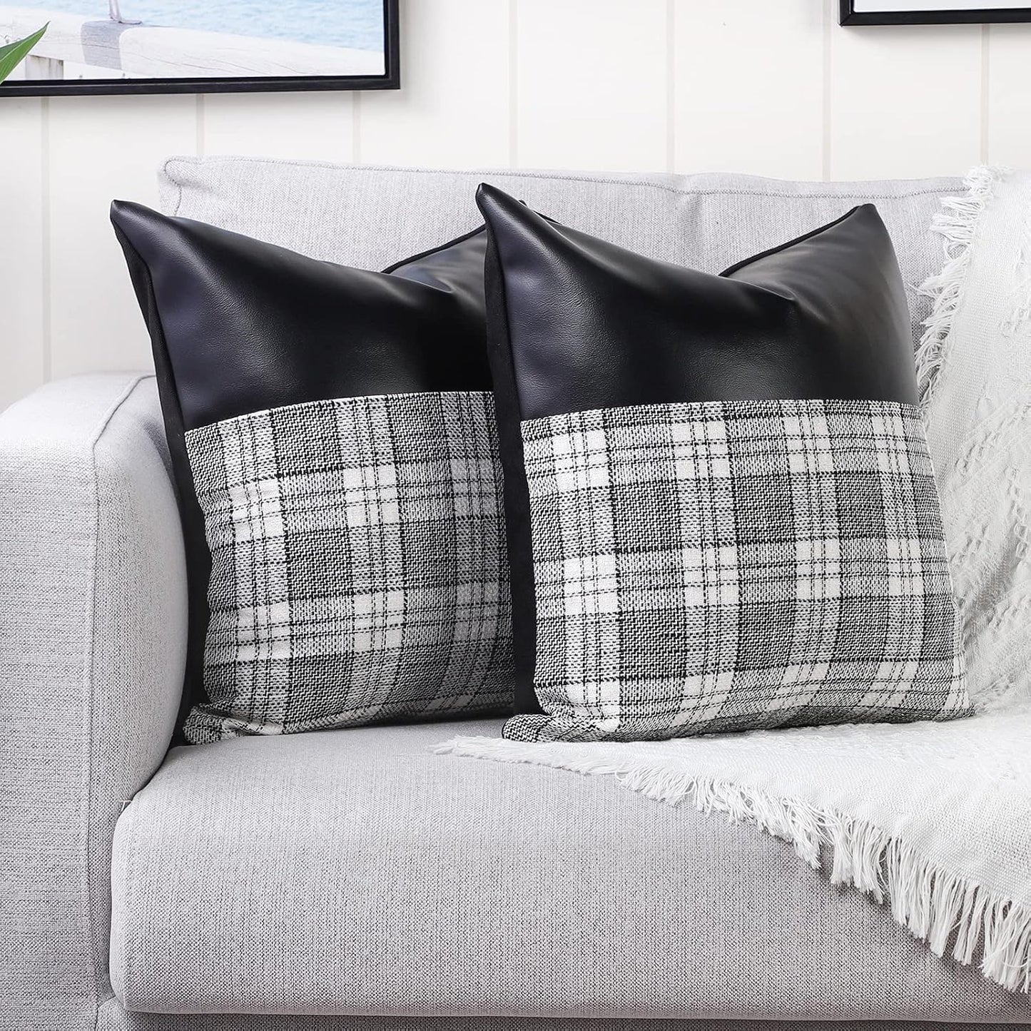Pillow Covers Cushion Cases Soft Leather And Cotton (23 22 Inch 1 Pair 2 Pc) - warehousetech13
