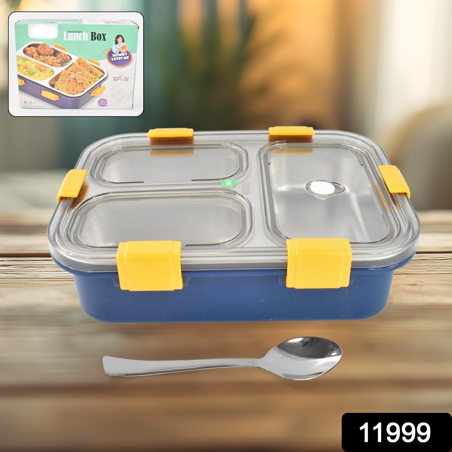 3 Compartment Transparent Stainless Steel Lunch Box For Kids - warehousetech13