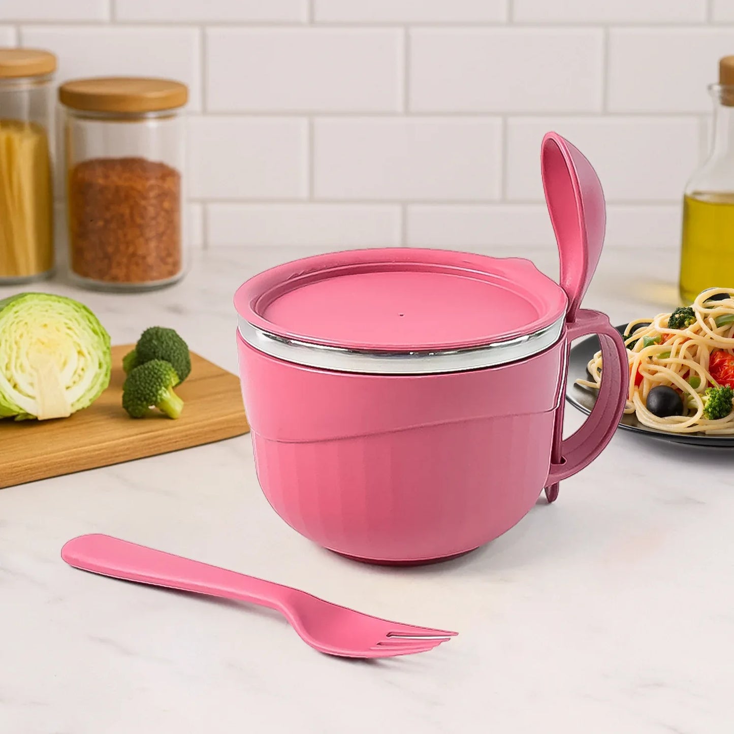 Apex Premium 700 Ml Multipurpose Noodle Bowl With Handle Lid And Fork - warehousetech13